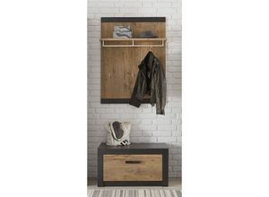 4251581591609 - Lomadox - Flurgarderobe modern mit SitzbankWandpaneel BAKU-61 in Fresco anthrazit mit Kastanienbraun BxHxT 80x200x42 cm - braun