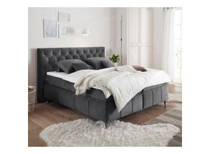 4251581593368 - Boxspringbett 180x200 cm PETARE-09 in der modernen Farbe Anthrazit und Härtegrad H2 - anthrazit