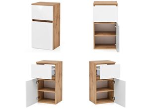 4251581593658 - Badezimmer Unterschrank LAURIA-03 in Wotaneiche Nb mit matt weiß BxHxT ca 40x79x35 cm - braun