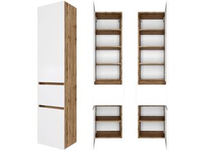 4251581593696 - Lomadox - Badezimmer Seitenschrank 40 cm LAURIA-03 Wotaneiche Nb mit matt weiß BxHxT ca 40x180x35 cm - braun