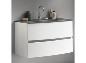 4251581593931 - Lomadox - Badezimmer Einzelwaschtisch 80 cm matt weiß LAURIA-03 inkl Glaswaschbecken grau BxHxT ca 80x53x49 cm - grau