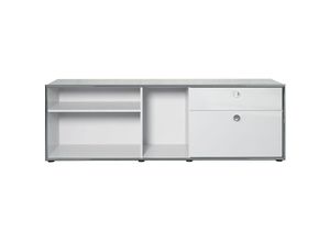 4251585575728 - Trendteam - Infinity Büroregal 1 Schublade 1 klappen 3 offene Fächer hellgrau Hochglanz Chrom