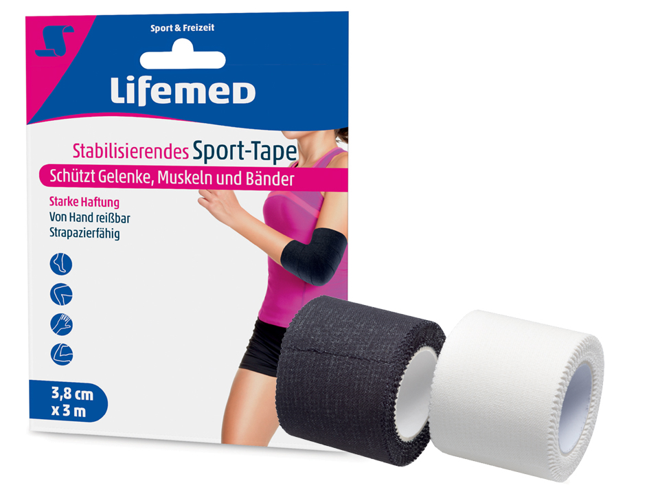 4251594200529 - Lifemed® Stabilisierendes Sport-Tape 3 m x 38 cm Latexfreies Tape zum Schutz von Gelenken Muskeln und Bändern 1 Packung = 1 Rolle farbig sortiert