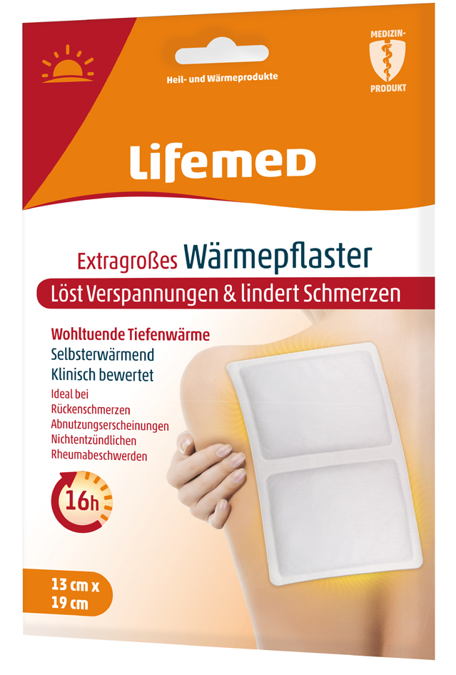 4251594200734 - Lifemed® Extragroßes Wärmepflaster 19 cm x 13 cm Löst Verspannungen und lindert Schwellungen 1 Packung = 1 Stück Farbe weiß