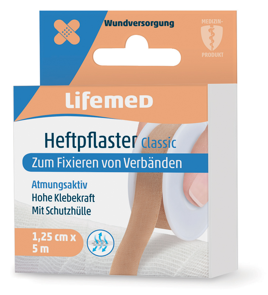 4251594201731 - Lifemed® Heftpflaster Classic atmungsaktiv Widerstandsfähiges und latexfreies Wundpflaster 1 Packung = 1 Stück 5 m x 125 cm 4251594201731 - Lifemed® Heftpflaster Classic atmungsaktiv Widerstandsfähiges und latexfreies Wundpflaster 1 Packung = 1 Stück 5 m x 125 cm