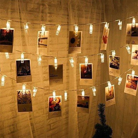 4251609500095 - | LED - Fotoclips Weihnachtsbeleuchtung - 6 Meter | Mit Stecker NICHT mit Batterien | 30 LED-Clips warmweiß | Fotolinien für Polaroidfotos | Dekokette zum Aufhängen von Fotos- Perfektes Weihnachtsgeschenk