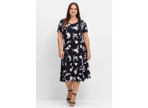 4251616709818 - Große Größen Jerseykleid mit Blütenprint marine gemustert Gr46