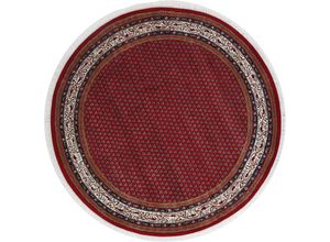 4251619600204 - Orientteppich THEKO Chandi Mir Teppiche Gr Ø 100 cm 12 mm 1 St rot (rot creme) Fransenteppich Orientalische Muster reine Wolle handgeknüpft mit Fransen