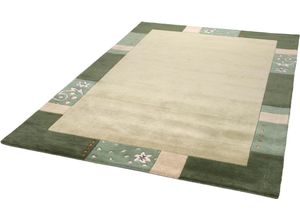 4251619609894 - Wollteppich THEKO Royal Ganges Teppiche Gr B L 60 cm x 90 cm 13 mm 1 St grün Schurwollteppiche reine Wolle mit Bordüre ideal im Wohnzimmer & Schlafzimmer