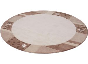 4251619610180 - Wollteppich THEKO Royal Ganges Teppiche Gr Ø 150 cm 13 mm 1 St beige Esszimmerteppiche reine Wolle mit Bordüre ideal im Wohnzimmer & Schlafzimmer