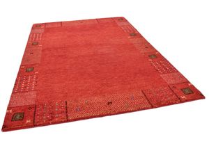 4251619612184 - Wollteppich THEKO Denver 1999 Teppiche Gr B L 70 cm x 140 cm 16 mm 1 St rot Schurwollteppiche reine Wolle Gabbeh Design handgeknüpft mit Bordüre