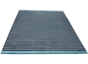 4251619631673 - Teppich THEKO Miami 3286 Teppiche Gr B L 170 cm x 240 cm 8 mm 1 St blau Esszimmerteppiche Handweb Teppich gestreift handgewebt aus Viskose & Wolle