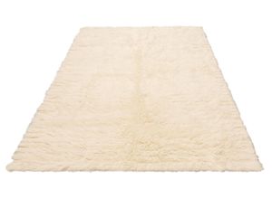 4251619632397 - Wollteppich Kjara Teppiche Gr B L 120 cm x 180 cm 40 mm 1 St beige (natur) Esszimmerteppiche reine Wolle Flokati-Stil handgewebter Teppich Uni-Farben Hochflor