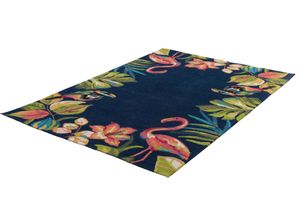 4251619661021 - Teppich GINO FALCONE Rosetta 020 Flamingos Teppiche Gr B L 100 cm x 200 cm 15 mm 1 St blau Esszimmerteppiche besonders weich durch Microfaser In- und Outdoor geeignet Wohnzimmer