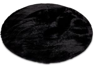 4251619662776 - Fellteppich GINO FALCONE Kuschelteppich Chiara Teppiche Gr Ø 120 cm 30 mm 1 St schwarz Fellteppich Esszimmerteppiche Kunstfell Kaninchenfell-Haptik besonders weicher Langflor