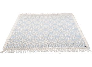 4251619682644 - Teppich TOM TAILOR HOME Colored Macrame Teppiche Gr B L 140 cm x 200 cm 10 mm 1 St blau Fransenteppich Esszimmerteppiche Handweb Teppich reine Wolle handgewebt mit Fransen Scandi Design