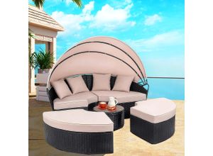 4251675206594 - Gartenlounge-Set Polyrattan Sonneninsel Tisch & Kissen 180CM Strandkorb Se