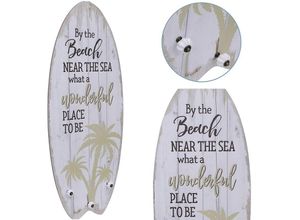 4251675210522 - Plankenschild Surfboard Beach 100 cm mit Kleiderhaken Holzbild Surfbrett Wandgarderobe - Melko