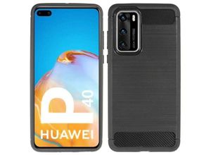 4251678469484 - cofi1453® Silikon Hülle Bumper Carbon kompatibel mit Huawei P40 Case TPU Soft Handyhülle Cover Schutzhülle Schwarz - Schwarz