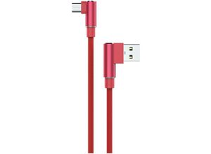 4251678471616 - 2A Micro-USB Ladekabel 90 Grad Winkelstecker 2 Meter Datenkabel Datentransfer Kabel Ladegerät in Rot - Sunix