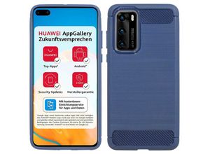 4251678473863 - cofi1453® Silikon Hülle Bumper Carbon kompatibel mit Huawei P40 Case TPU Soft Handyhülle Cover Schutzhülle Blau - Schwarz