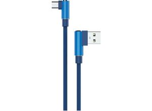 4251678474457 - 2A Micro-USB Ladekabel 90 Grad Winkelstecker 3 Meter Datenkabel Datentransfer Kabel Ladegerät in Blau