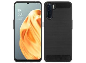 4251678486603 - cofi1453® Silikon Hülle Bumper Carbon kompatibel mit Oppo A91 Case TPU Soft Handyhülle Cover Schutzhülle Schwarz - Schwarz