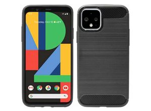 4251678490761 - cofi1453® Silikon Hülle Bumper Carbon kompatibel mit GOOGLE PIXEL 4 XL Case TPU Soft Handyhülle Cover Schutzhülle Schwarz - Schwarz