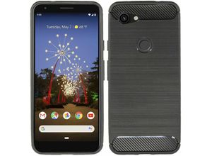 4251678490808 - cofi1453® Silikon Hülle Bumper Carbon kompatibel mit GOOGLE PIXEL 3A XL Case TPU Soft Handyhülle Cover Schutzhülle Schwarz - Schwarz