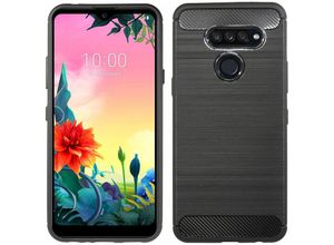 4251678495810 - cofi1453® Silikon Hülle Bumper Carbon kompatibel mit LG K50S Case TPU Soft Handyhülle Cover Schutzhülle Schwarz - Schwarz