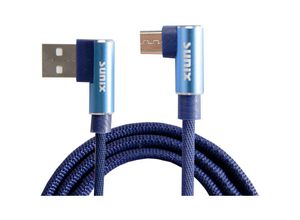 4251678498279 - 2A iOS Ladekabel 90 Grad Winkelstecker 3 Meter Lightning Datenkabel Datentransfer Kabel Ladegerät in Blau - Sunix