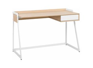 4251682200660 - Beliani - Schreibtisch Weiß mit Braun 120 x 60 cm mit Viel Stauraum Modernes Design - Heller Holzfarbton