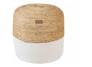 4251682200721 - Beliani - Pouf Weiß und Beige zweifarbig Baumwolle und Jute rund ⌀ 46 cm Boho Stil Indoor Sitzpouf für Wohnzimmer Schlafzimmer Flur Diele Garderobe