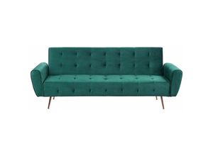 4251682202251 - Beliani - Sofa Grün Samtstoff 3-Sitzer Schlaffunktion Retro Wohnzimmer - Kupfer