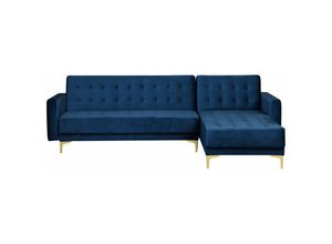4251682202480 - Beliani - Ecksofa Blau Samtstoff L-Förmig Linksseitig Schlaffunktion Klassisch Wohnzimmer
