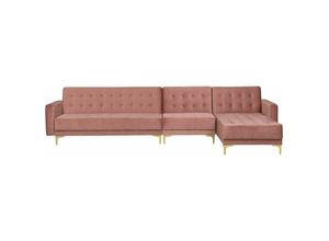 4251682203029 - Sofa Rosa Samtstoff L-Förmig Linksseitig Schlaffunktion Klassisch Wohnzimmer