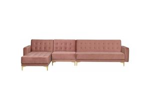 4251682203036 - Sofa Rosa Samtstoff L-Förmig Rechtsseitig Schlaffunktion Klassisch Wohnzimmer