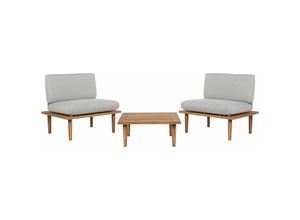 4251682203296 - Beliani - Lounge Set Hellbraun Akazienholz 3-Teilig 2 Sessel mit Couchtisch Auflagen Hellgrau Modern Outdoor Terrasse Balkon Gartenset Gartenmöbel Set