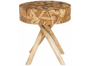 4251682203449 - Beistelltisch Teakholz Hellbraun 50 cm Lackiert Unbehandelte Holzbeine Rundliche Tischplatte Multifunktional Oval Rustikal - Heller Holzfarbton