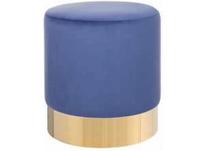 4251682203555 - Beliani - Pouf Blau Samtstoff rund 39 cm Sockel Fuß Gold Metall Barock Deko Ottomane Sitzpouf für Schminktisch Wohn- Schlaf- und Ankleidezimmer