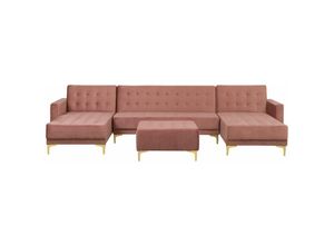 4251682203920 - Beliani - Ecksofa Rosa Samtstoff U-Förmig Schlaffunktion Klassisch Ottomane Wohnzimmer