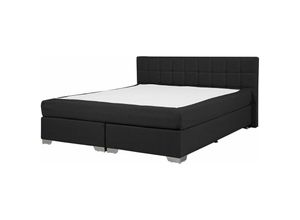 4251682204088 - Beliani - Bett Schwarz 140 x 200 cm Polsterbezug Mit Untergestelle und Taschenfederkernmatratzen Quadratischen Steppnähte Elegant Klassisch