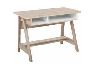 4251682205849 - Beliani - Schreibtisch Hellbraun   Weiß 110 x 60 cm mit offenen Fächern aus MDF-Platte und Spanplatte Rechteckig Modernes Design - Heller Holzfarbton