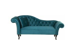 4251682207461 - Beliani - Chaiselongue Linksseitig Blaugrün Samtstoff Holzfüße Glamourös Mit Zierkissen