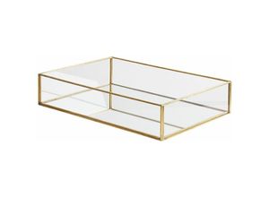 4251682207607 - Dekotablett Transparent Gold Glas Metall Spiegeleffekt Rechteckig Elegant