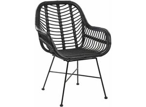 4251682208130 - Rattanstuhl Schwarz Rattan Metall Perfekt für Garten Modern - Schwarz