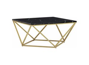 4251682209229 - Couchtisch Schwarz mdf Marmor Optik quadratisch 80x80 cm mit goldenem Metallgestell Modern Glamour Stil Sofatisch Wohnzimmer Salon Möbel - Schwarz