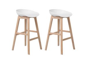 4251682209304 - Beliani - Stilvoller Barstuhl 2er Set Weiß heller Holzfarbton Stoff Holz Elegant Modern 4251682209304 - Beliani - Stilvoller Barstuhl 2er Set Weiß heller Holzfarbton Stoff Holz Elegant Modern