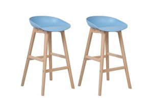 4251682209311 - Stilvoller Barstuhl 2er Set Hellblau heller Holzfarbton Stoff Holz Elegant Modern