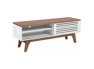 4251682209885 - Beliani - Fernsehtisch Dunkler Holzfarbton Weiß mdf Platte Holzfurnierte mdf Platte 44 x 117 x 35 cm Trendy Modern Viel Stauraum 2 Fächer Wohnzimmer